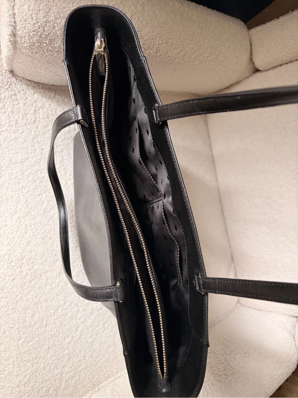 kate spade black saffiano leather tote with front slip pocket